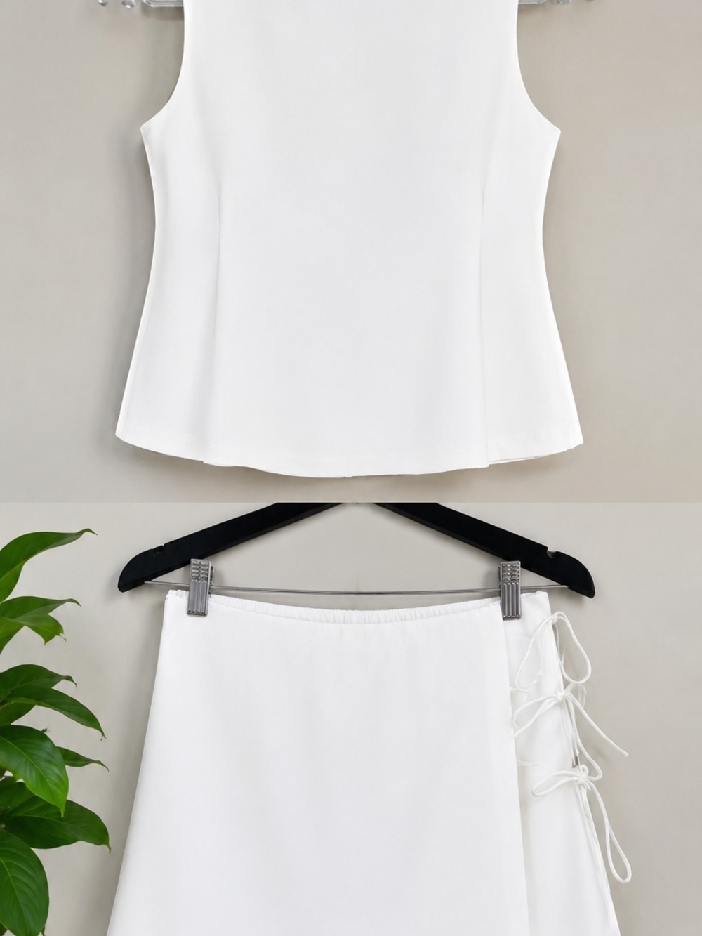 SHEIN White Two-Piece Tank Top and Lace-Up Skirt Set